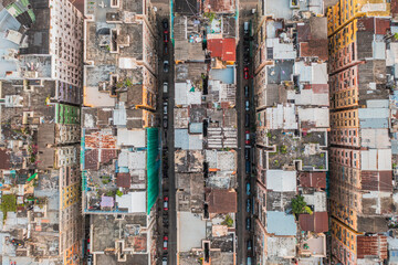 Amazing Colorful messy rooftop on dense residential house in Kowloon, Hong Kong