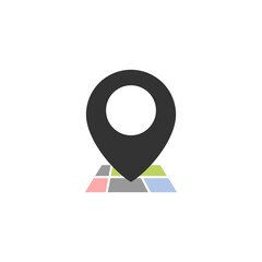 an illustration of a location icon with a map in the bottom. vector symbol.