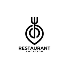 an illustration of an icon location with a fork. pin location icon for restaurant, cafe, bistro.