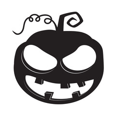 Vector illustration of a scary shadow pumpkin with fiery eyes and a grin. Halloween invitation decoration, kids party decor