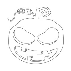 Vector illustration of a scary line pumpkin with fiery eyes and a grin. Halloween invitation decoration, kids party decor