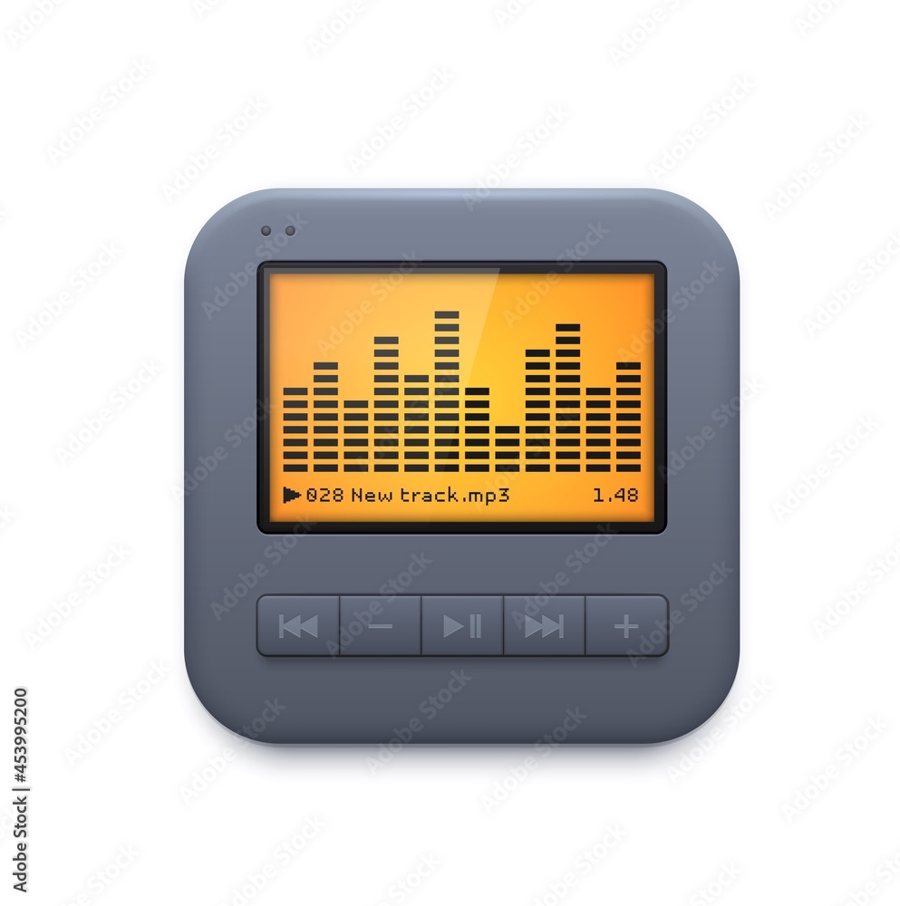 Poster Sound music player interface icon, audio system vector 3d icon isolated on white . Design element for mobile application, website ui graphic, equalizer and control panel for audio player app