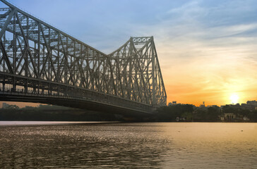 Howrah bridge Kolkata on river Ganges at sunrise