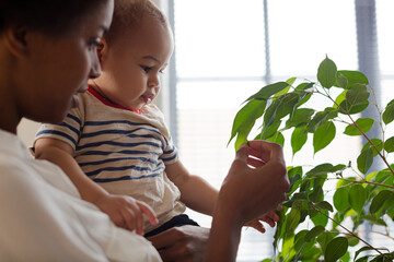 Mother holding baby boy