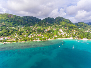 An aerial view on Beau Vallon beach, Mahe island, Seychelles