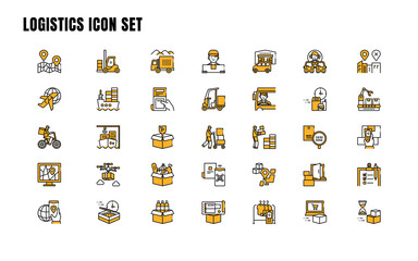 logistics color icon set	 - obrazy, fototapety, plakaty