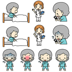 Illustrations of various patients (elderly)