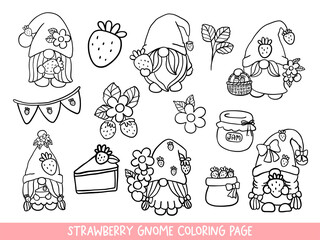 Strawberry Gnomes Doodle,Strawberry Gnome Coloring Page.