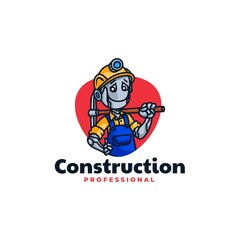 Vector Logo Illustration Robot Construction Mascot Cartoon Style.