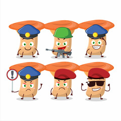 A dedicated Police officer of safron milkcap mascot design style