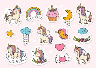 Unicorn sticker, planner and scrapbook. Vector illustration