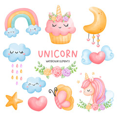 Digital paint watercolor unicorn, unicorn watercolor element.  © ChonnieArtwork 
