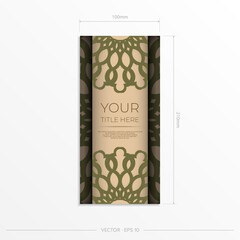 Vector Print Ready Beige Color Postcard Design with Mandala Patterns. Invitation card template with place for your text and abstract ornament.