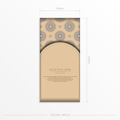 Preparing an invitation with a place for your text and abstract patterns. Vector Template for print design postcards in Beige colors with mandala patterns.