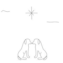 Christmas background with star and cute dogs, vector illustration