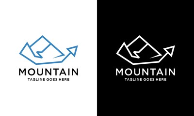 mountain line and arrow logo design vector template.