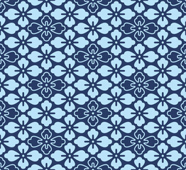 Japanese Flower Diamond Vector Seamless Pattern
