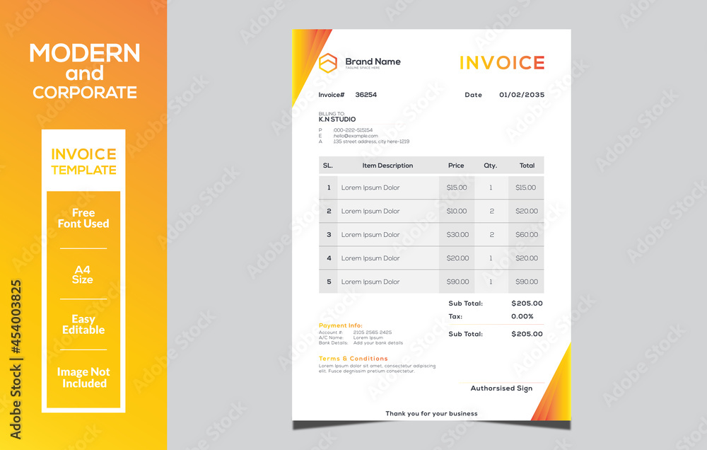 Wall mural modern and corporate invoice design template