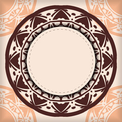 Luxurious Ready-to-Print Beige Color Card Design with Mandala Patterns. Invitation card template with place for your text and abstract ornament.