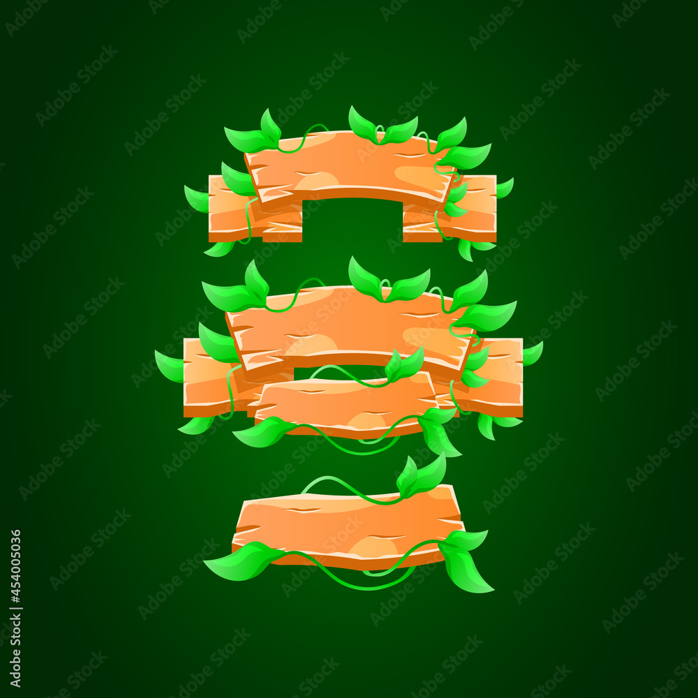 Poster collection set of funny wooden with branch leaf banner board template for game ui asset elements