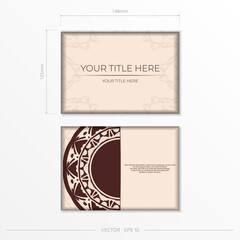 Luxury card design in Beige color with mandala patterns. Vector invitation card with place for your text and abstract ornament.