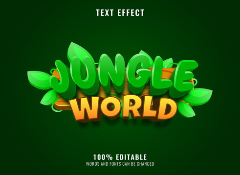 funny jungle world game logo with wooden frame editable text effect