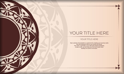 Vector Print Ready Postcard Design with Greek Ornaments. Beige banner template with luxury ornaments for your logo.