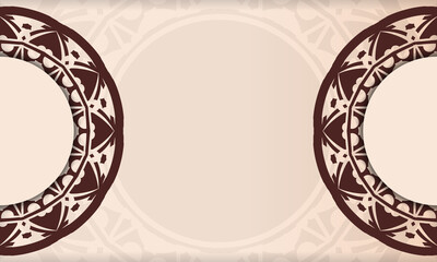 Beige banner with luxurious ornaments and place for your logo. Template for postcard print design with Greek patterns.