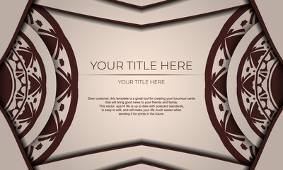 Beige banner template with luxury ornaments and place for your logo. Postcard design with Greek patterns.