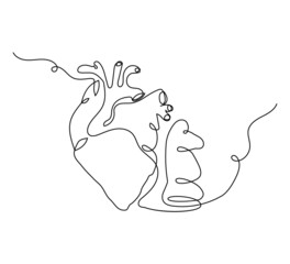 Obraz premium Human heart with chess knight one line set art. Continuous line drawing of internal organ and chess piece.