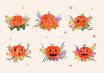 halloween pumpkin watercolor arrangement