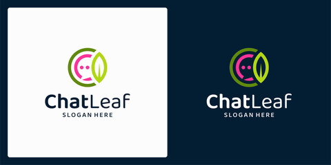 Leaf logo design template with chat bubble graphic design vector illustration. Symbol, icon, creative.