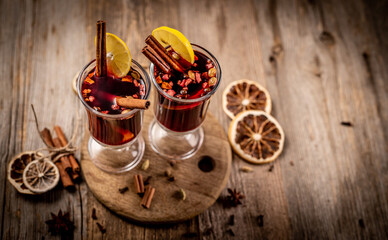 Top view of glasses with mulled wine