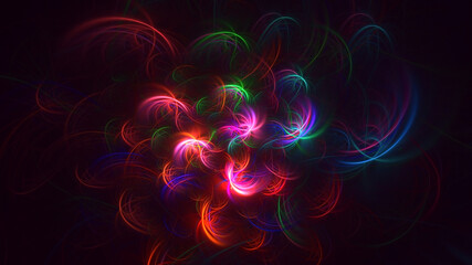 3D rendering abstract multicolor fractal light background