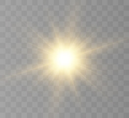 Sun on a transparent background with rays and glare vector illustration.