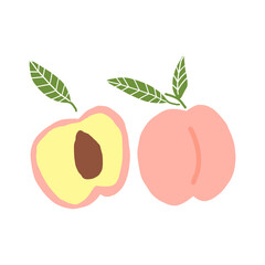 peach and half hand drawn doodle. vector, minimalism. food, fruit, print, sticker, decor.