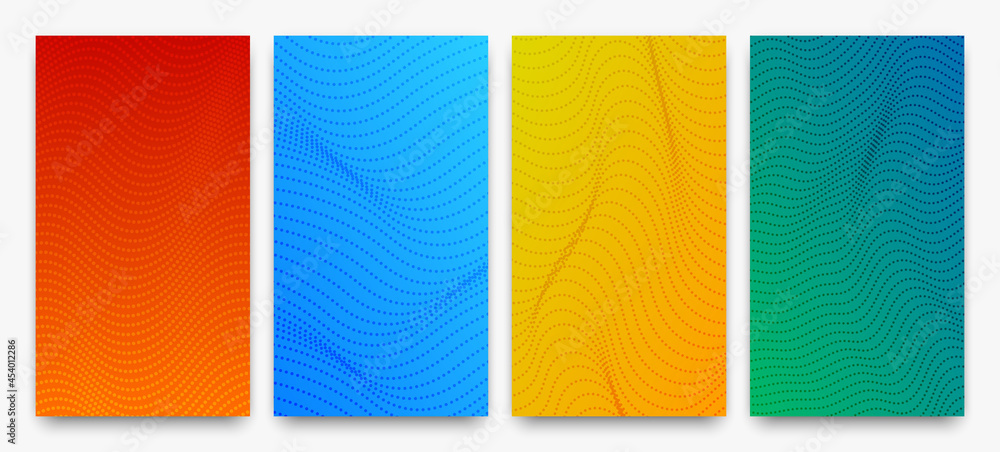 Poster set of halftone gradient backgrounds with dots