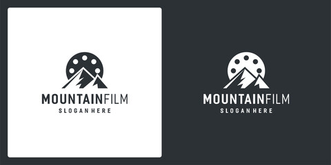 film strip logo inspiration and mountain logo. premium vector