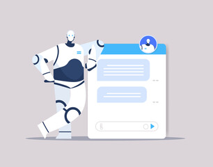 modern chatbot assistant conversation robotic character chatting by messages chat app artificial intelligence