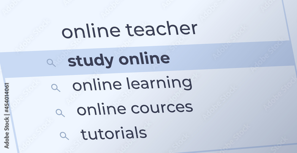 Poster online teacher in search bar on virtual screen internet networking concept horizontal