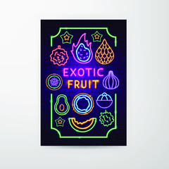 Exotic Fruit Neon Flyer. Vector Illustration of Tropical Promotion.