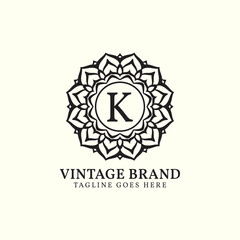 luxurious mandala vintage letter K vector logo design