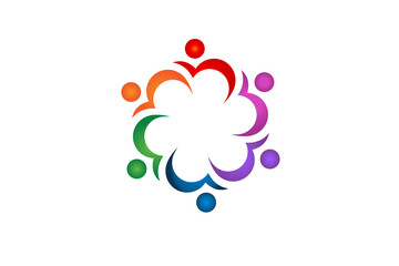 Teamwork unity love heart people logo charity nonprofit organization diversity concept vector image design six people in a hug