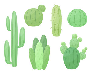 Set of cute cacti in cartoon style. Vector illustration isolated on white background. Cacti collection

