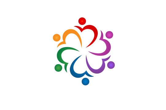 Teamwork unity people logo charity nonprofit organization diversity concept vector image design six people in a hug