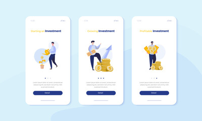 Mobile screen UI with business investment illustration set concept