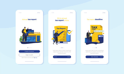 Mobile screen user interface with annual tax report illustration set concept