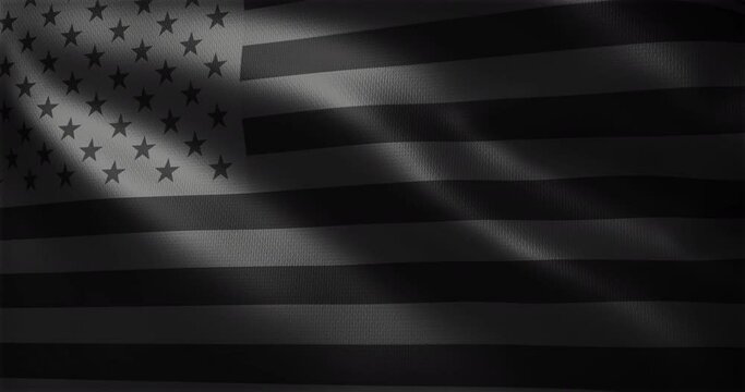 All black American Flag, All black USA flag with waving folds, close up view, 3D rendering