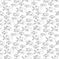 Fish. Sea creatures. Seamless vector pattern (background). Cartoon print. 