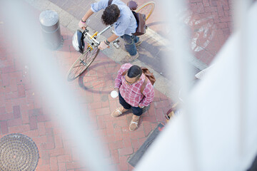 Friends walking on city street